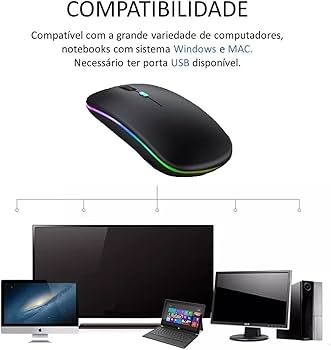 Mouse Recarregável Sem Fio Com Led